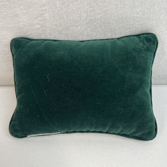 Vtg Merry Christmas Needlepoint Pillow Holiday Decor Green Velvet Bead Detail - Picture 4 of 7